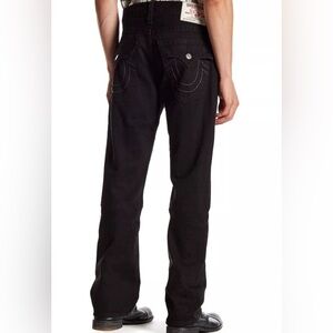 $229 NWT TRUE RELIGION Sz34 STRAIGHT W/FLAP ALL BLACK DENIM JEANS IN JET BLACK